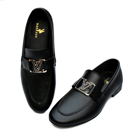 Elegant Men's Black Formal Shoes with Iconic Emblem, MR331