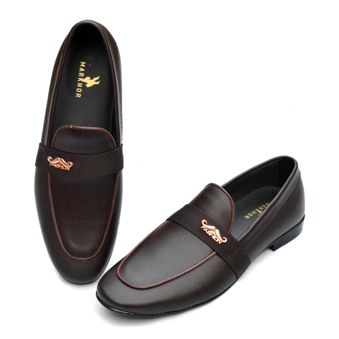 Men's Brown Synthetic Formal Shoes with Stylish Embellishment MR345